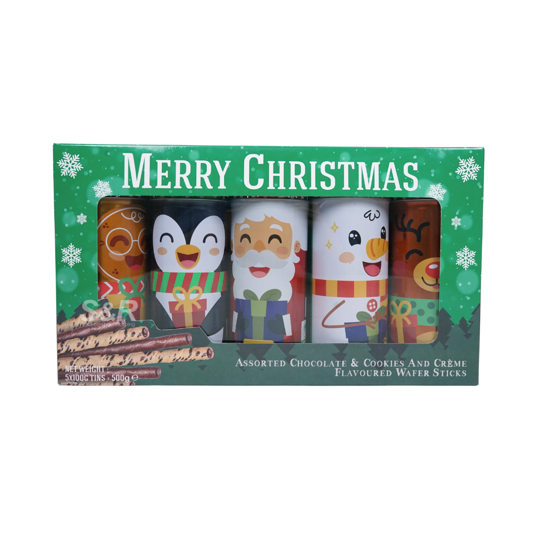Delico Christmas Assorted Chocolate and Cookies & Creme Wafer Sticks Set